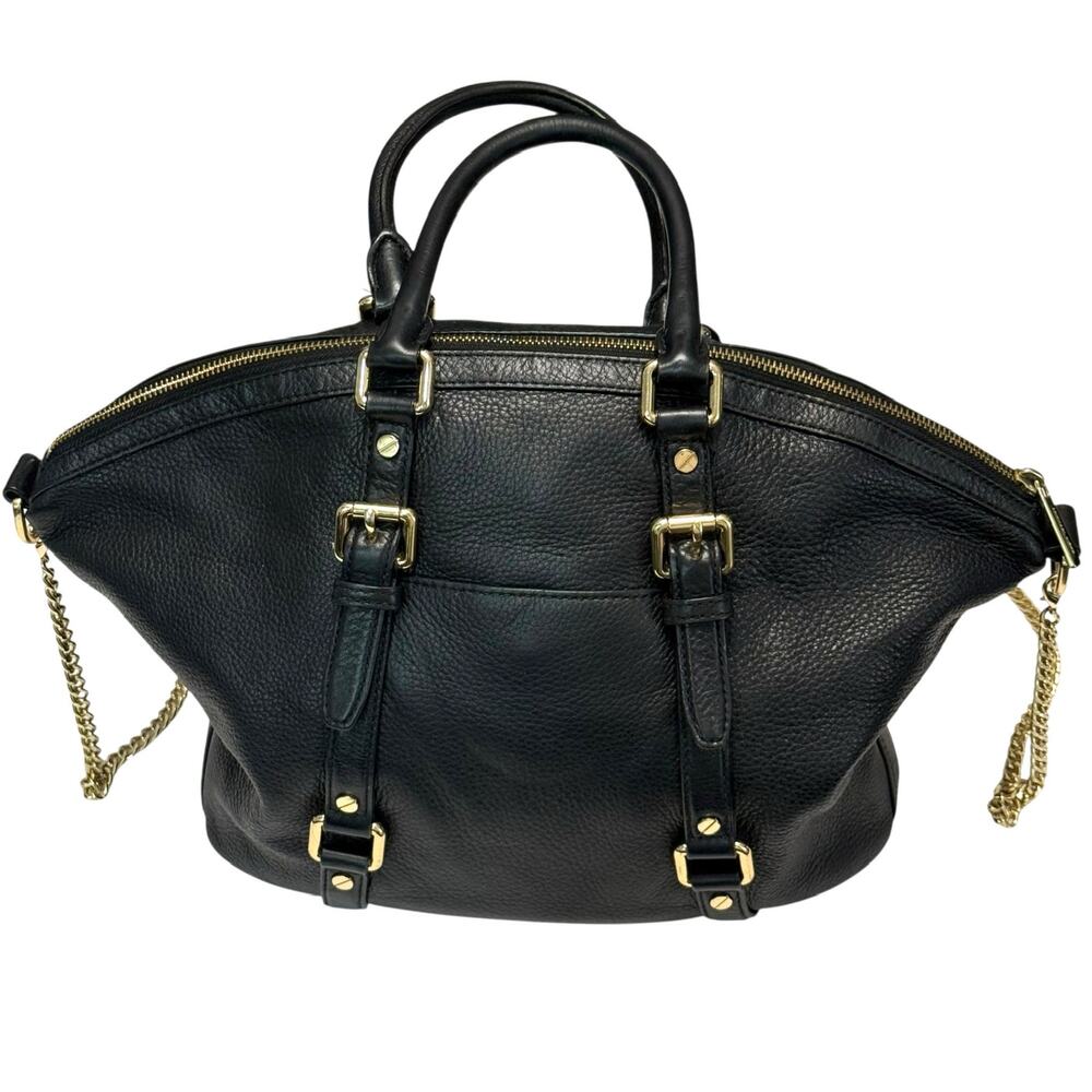 Michael Kors Bedford Medium Bowling Satchel in Black - Pebbled Leather - Picture 2 of 8